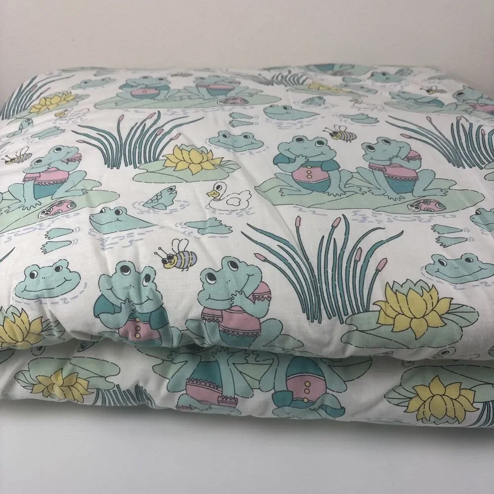 Vtg Debenhams Frog Lily Pad Twin Duvet + Pillowcase Child Kid Bedding RARE READ